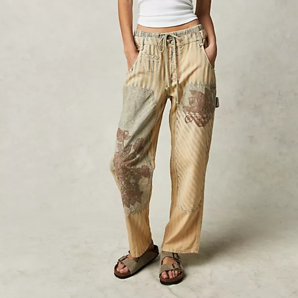 We The Free Beige Patchwork Floral Trousers